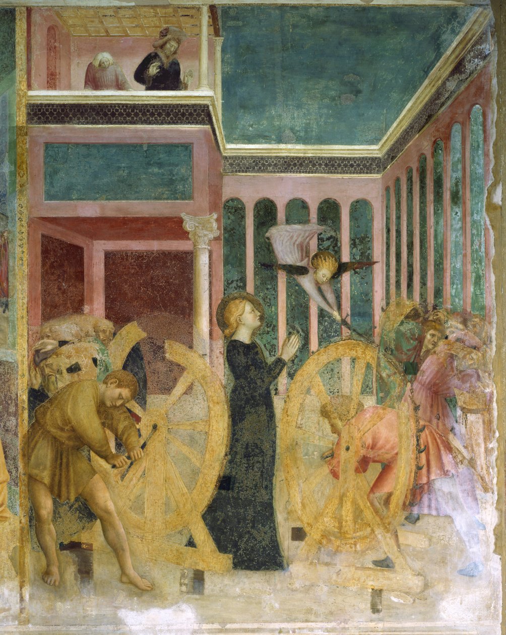St Catherine bland hjul, detaljer från Stories of St Catherine av Tommaso Masolino da Panicale