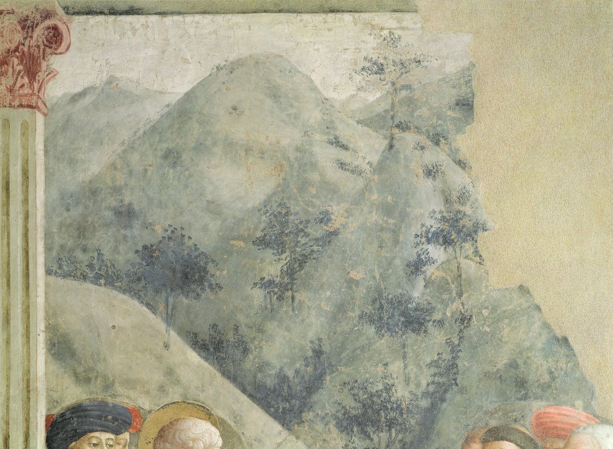 St Peter predikar i Jerusalem: Hilly Landscape, c.1427 av Tommaso Masolino da Panicale