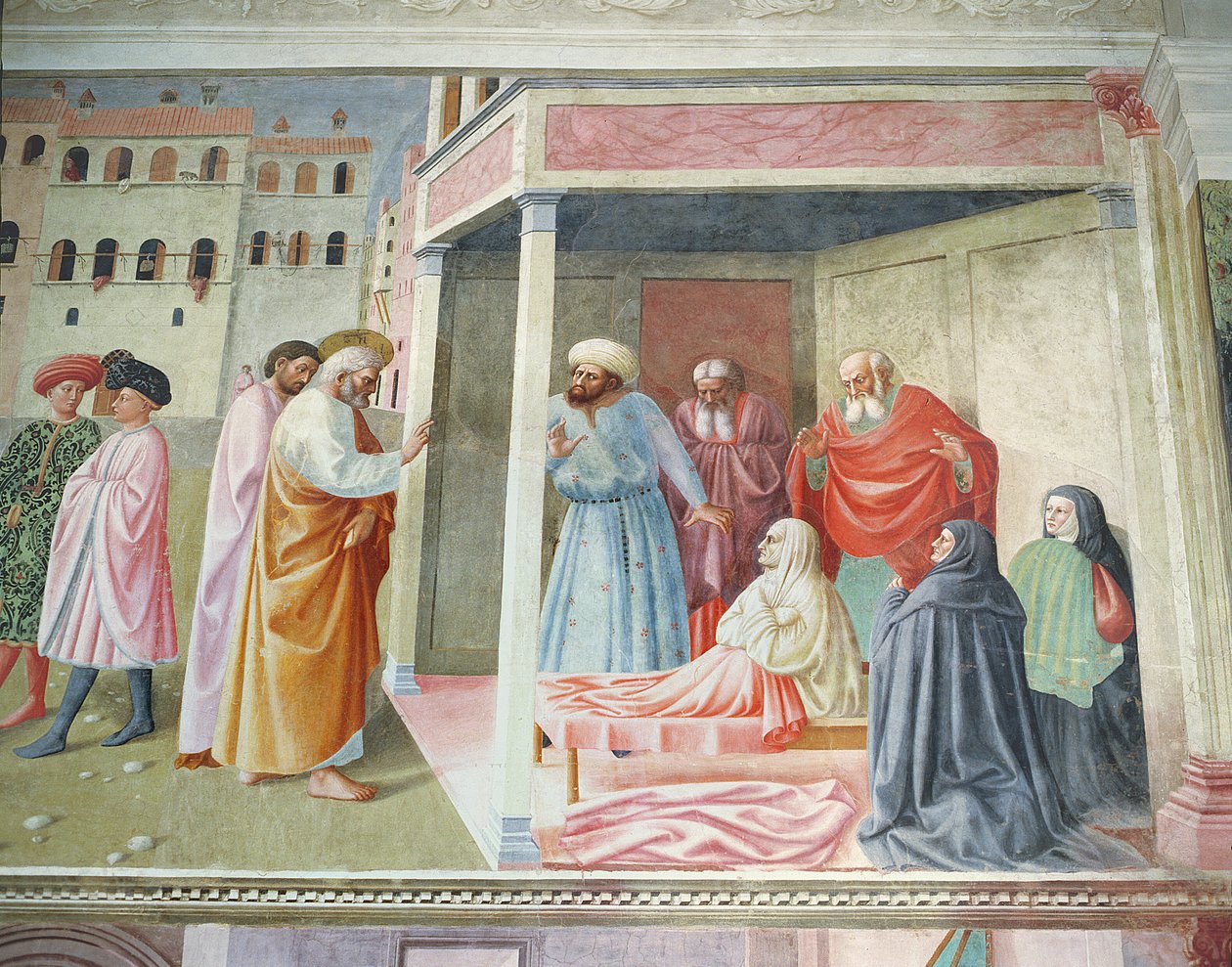 The Resurrection of Tabitha, c.1425-28 freskdetalj av 57195 av Tommaso Masolino da Panicale