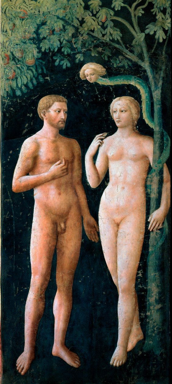 Fresco Fresco av Adam och Eva av Tommaso di Cristofano Fini dit Masolino da Panicale (1383-1440) 1424-1425 sön 208x88 cm Florens, Santa Maria del Carmine-kyrkan, Brancacci-kapellet av Tommaso Masolino da Panicale