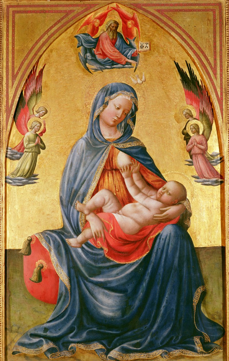 Jungfru och barn med Gud Fader, Helige Ande och änglar av Tommaso Masolino da Panicale