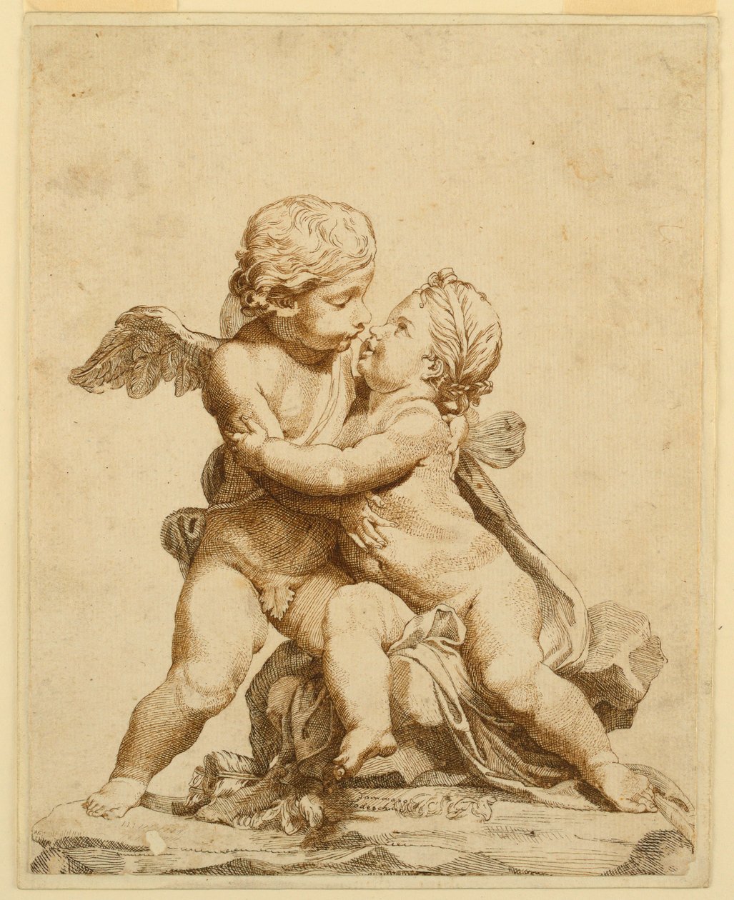 Teckning, Två kyssande amoriner, 1750-90 av Tommaso Todeschini