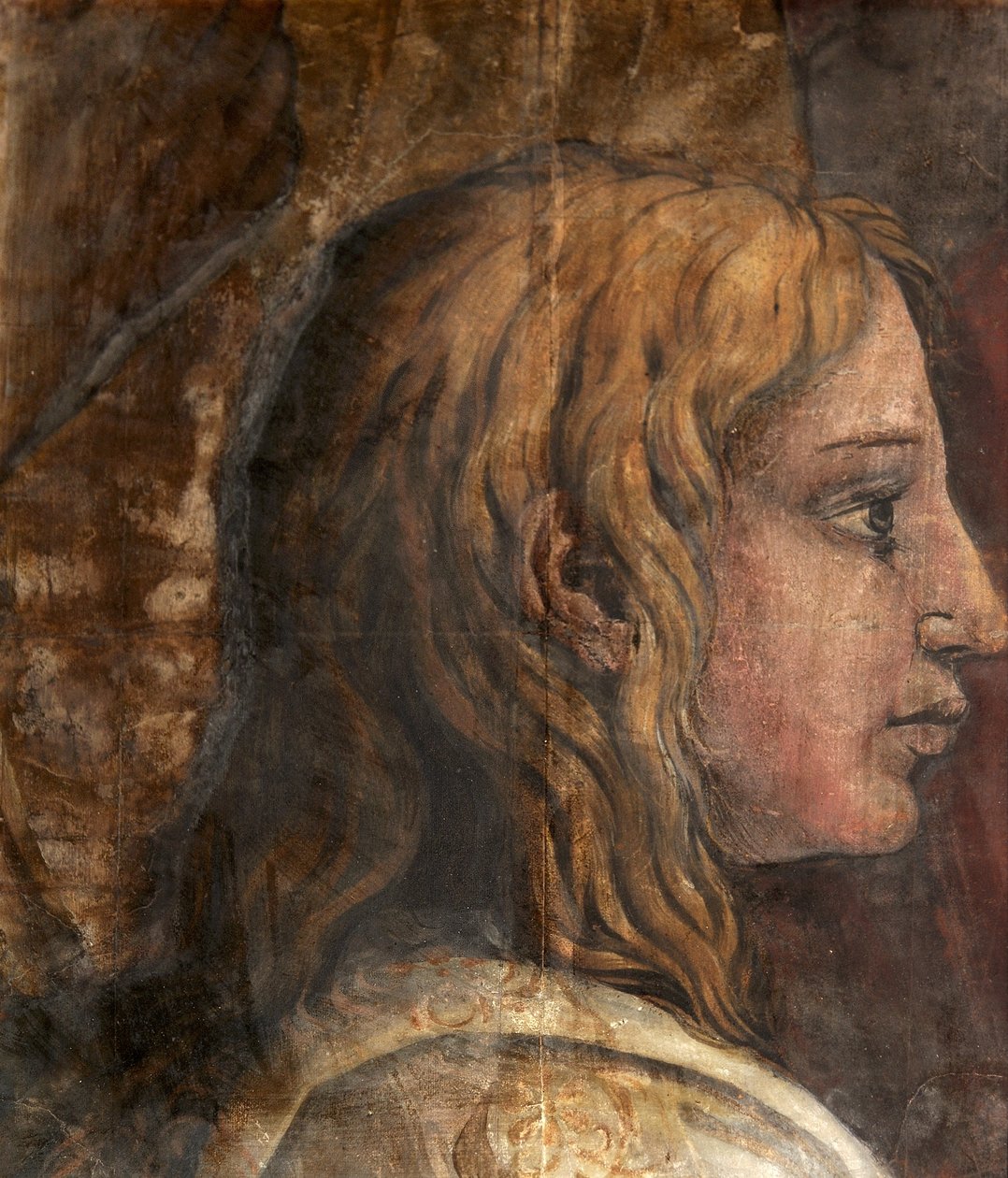 Ett huvud från teckningen till gobelängen med presentationen i templet, ca 1524 (olja och tempera på papper) av Tommaso Vincidor