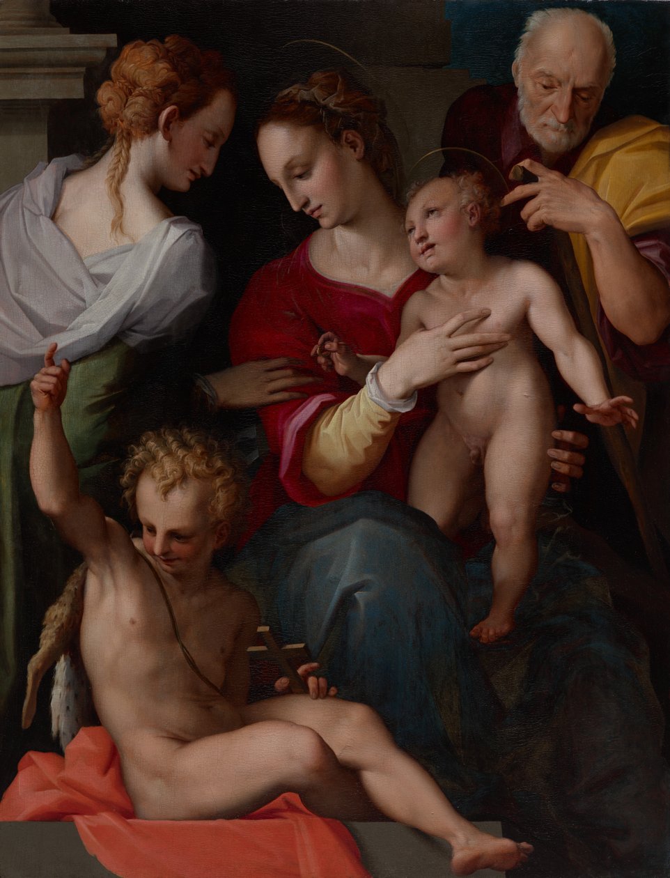 Helig familj med Saint Catherines mystiska äktenskap av Tommaso d’Antonio Manzuoli, called Maso da San Friano