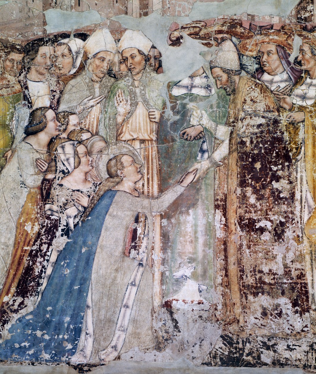 St Ursulas ankomst till Rom, detalj från cykeln Stories of St Ursula av Tommaso da Modena