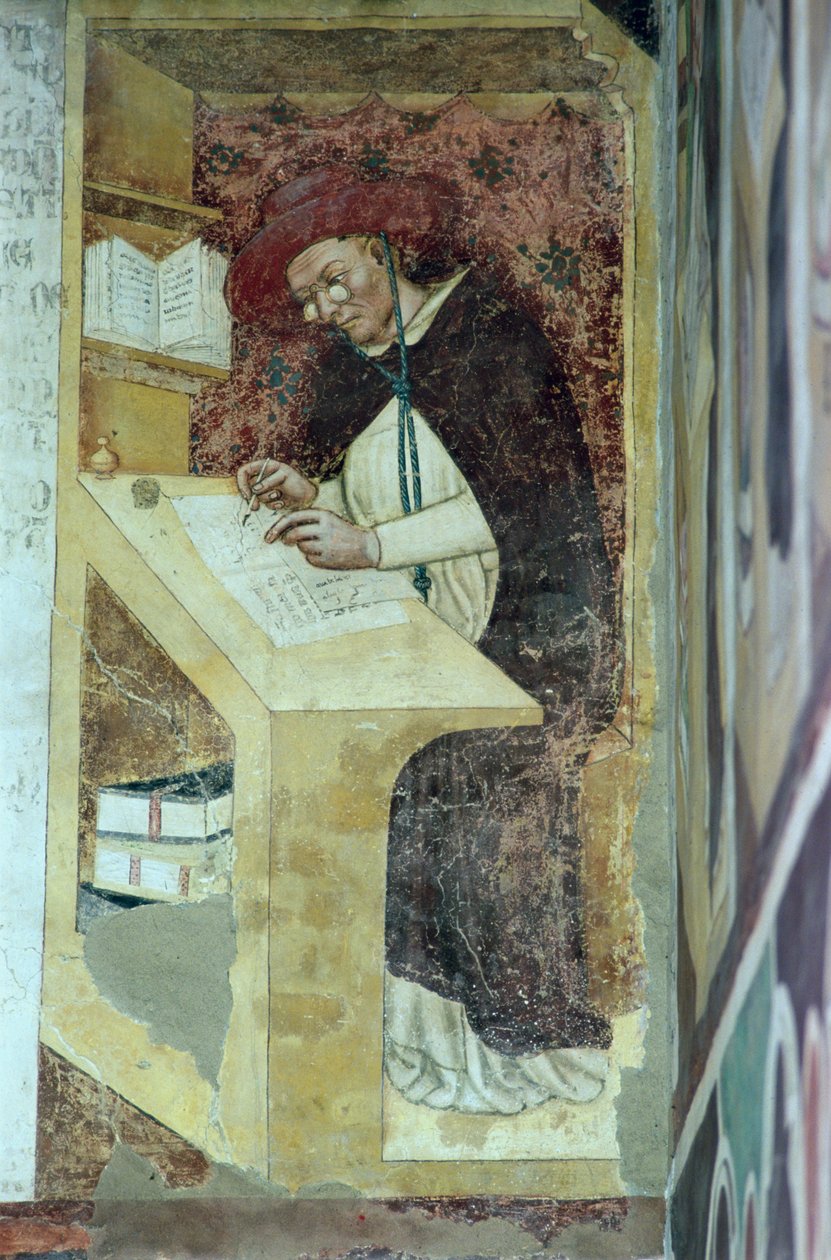 Hugues de Provence vid sitt skrivbord, från cykeln av "fyrtio lysande medlemmar av den dominikanska orden" i kapitelhuset 1342 av Tommaso da Modena
