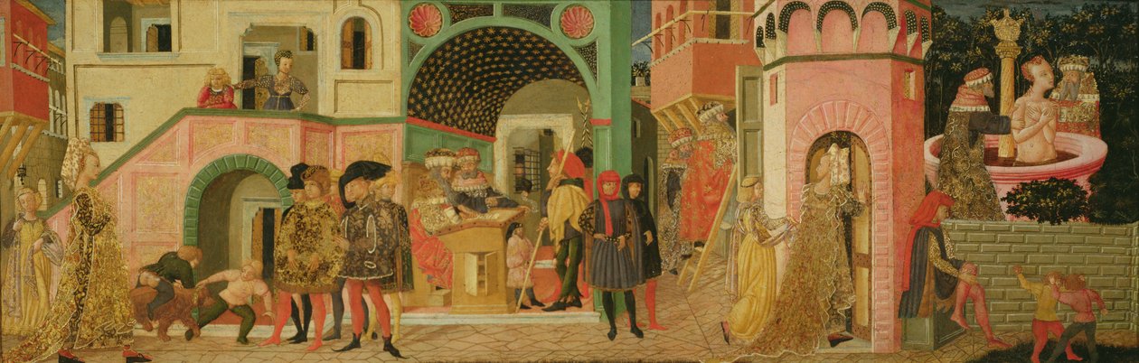 The Story of Susanna, frontpanel på en bröllopskrin, ca 1450 (tempera på panel) av Giovanni di Ser Giovanni