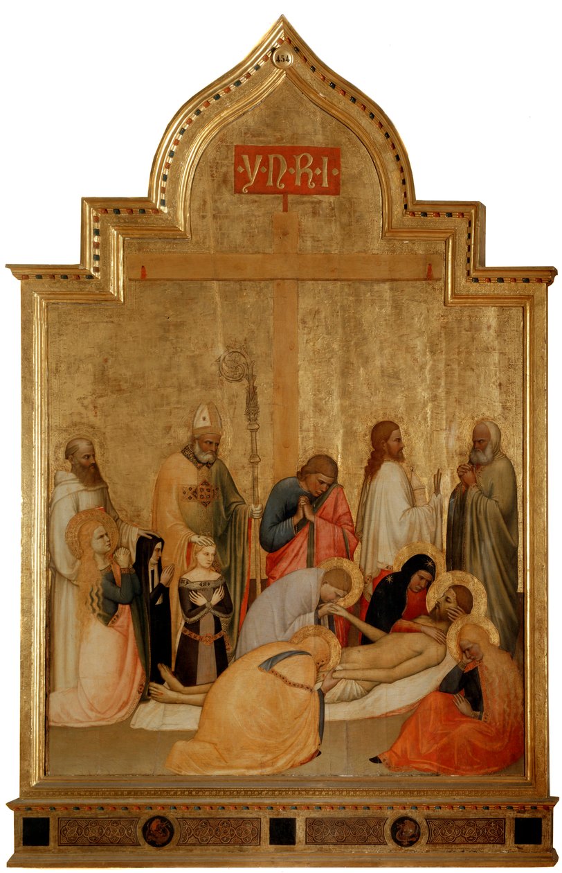 Pieta med Saint Remigius och Saint Benedict (tempera på trä, ca 1365) av Tommaso di Stefano Giottino