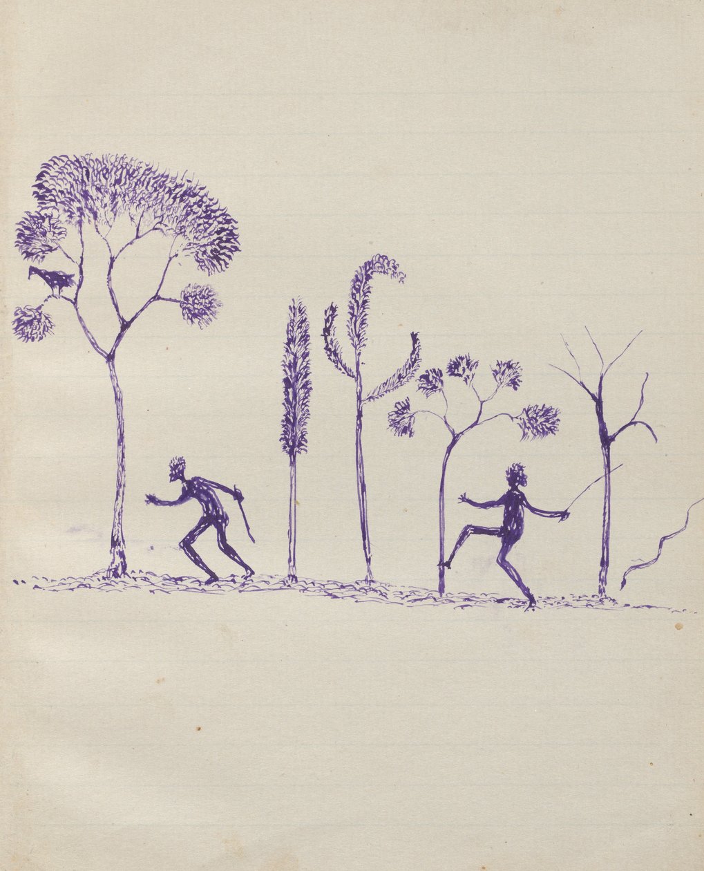 Kwatkwat people - (Aboriginals among trees) Sketchbook mainly of activities of Aboriginals and Whites av Tommy McRae