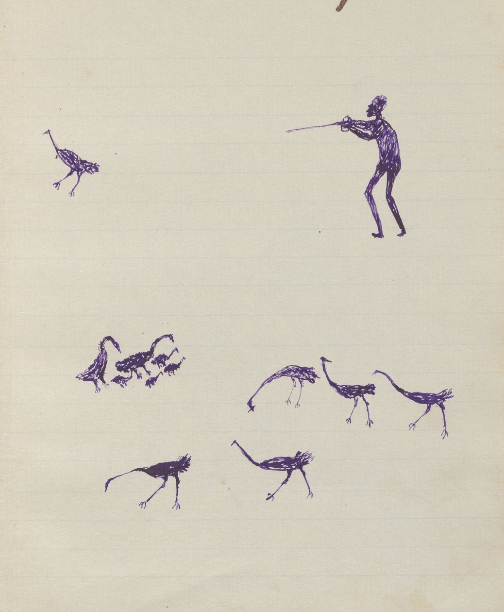 Kwatkwat people - (Man shooting bird; groups of birds) Sketchbook mainly of activities of Aboriginals and Whites av Tommy McRae