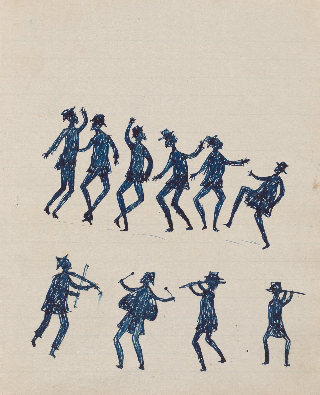 Kwatkwat people - (Whites fighting; musicians) Sketchbook mainly of activities of Aboriginals and Whites av Tommy McRae