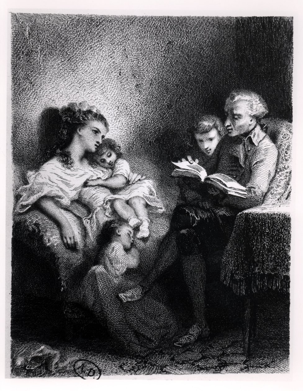 Alphonse de Lamartine (1792-1869) Läser för sin familj av Tony Johannot