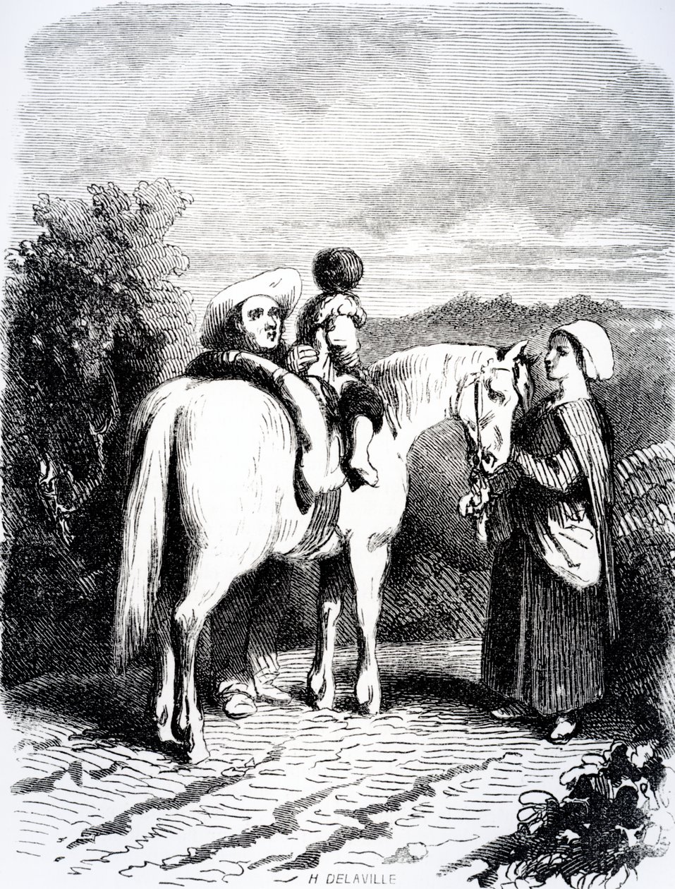 Marie och lille Pierre på en häst, illustration från "The Devil