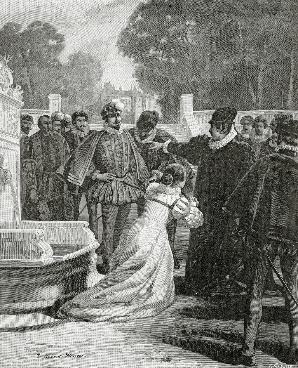 Drottning Elizabeth och earlen av Leicester, 1800-talet (bw gravyr) av Tony Robert Fleury