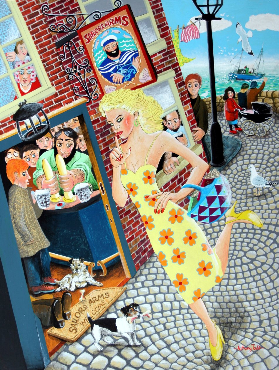 Gossamer Beynon, läraren som passerar Sailors Arms och hennes många beundrare, 2005 (akryl på panel) av Tony Todd