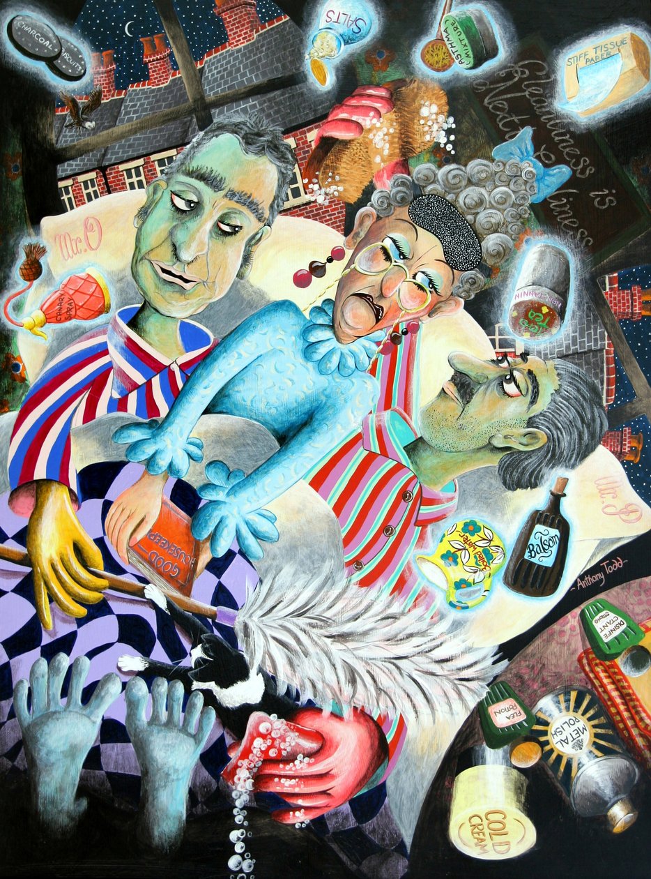 Mrs. Ogmore-Pritchard tjatar varje kväll på sina spöklika män, 2005 (akryl på panel) av Tony Todd