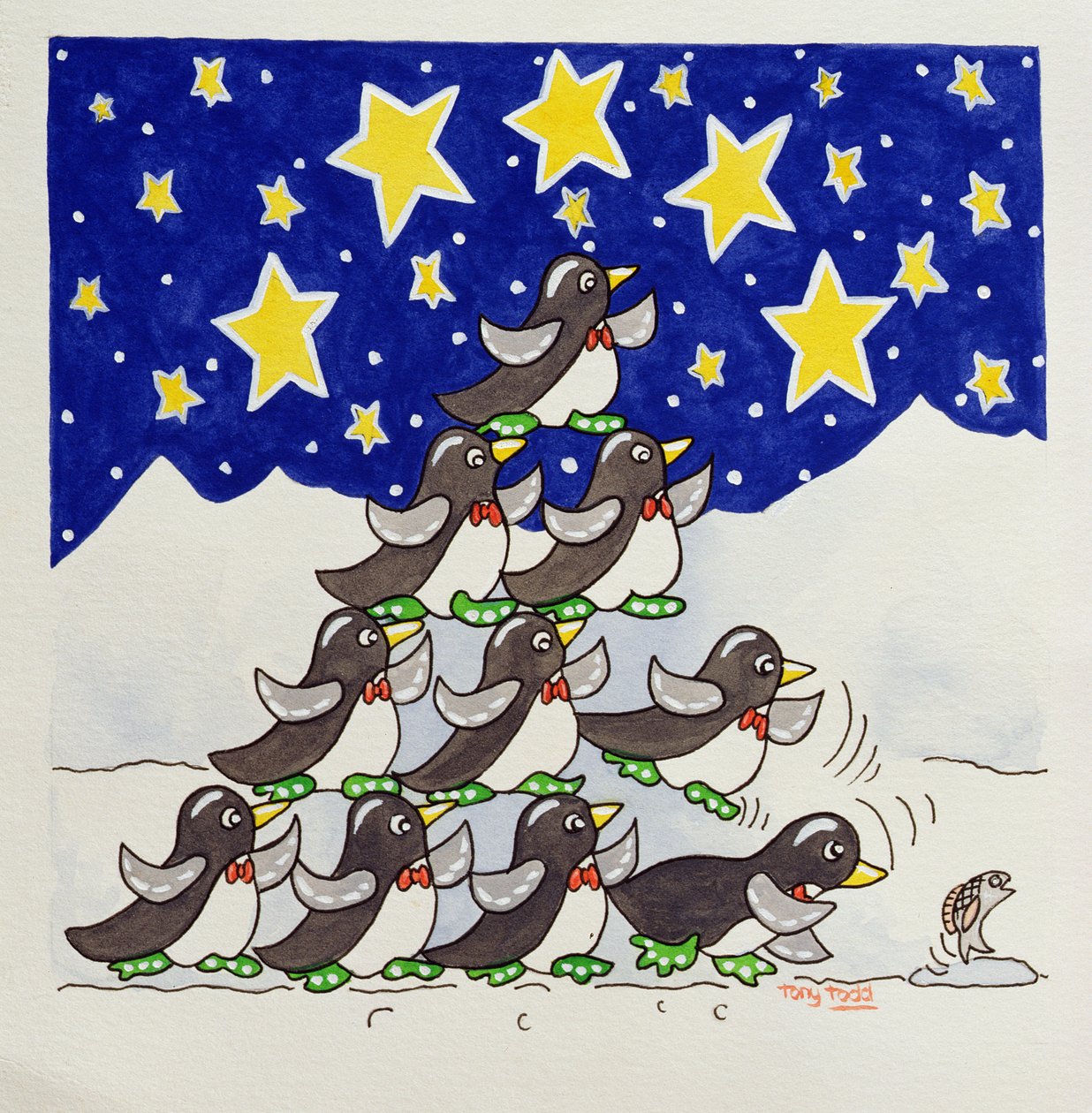 Penguin Formation, 2005 (wc på papper) av Tony Todd