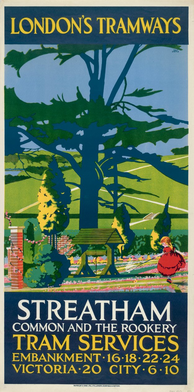 "Streatham Common and the Rookery", London County Council LCC Tramways affisch, 1927 av Tony Castle