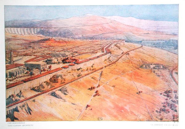 En terrass med utsikt över en dal, designad av Tony Garnier (1869-1948) från 