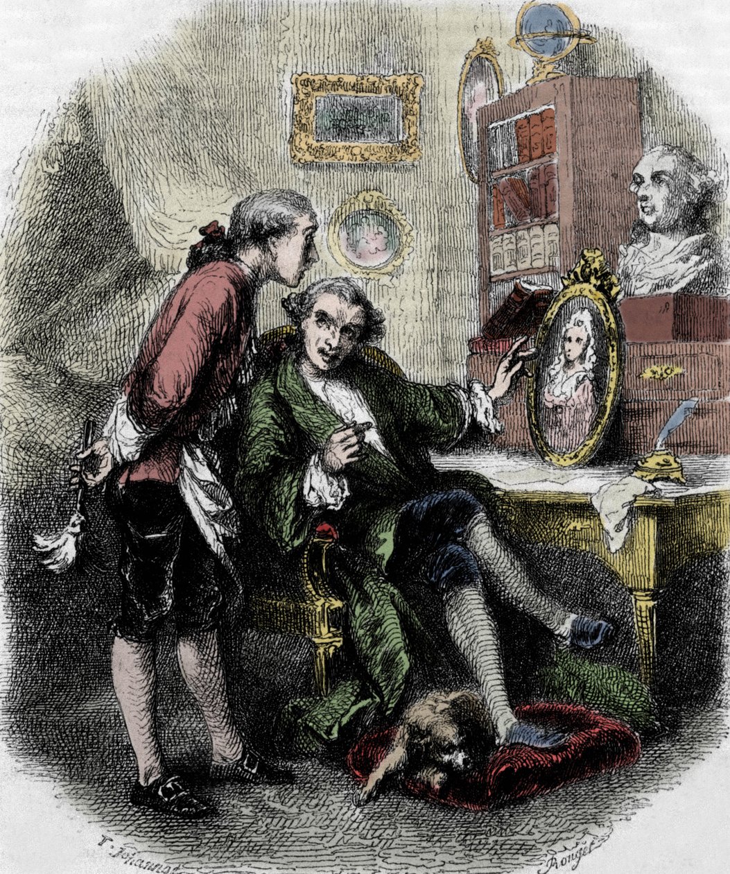 Illustration av "" Resan runt mitt rum"" (1794) av Xavier de Maistre. Illustration av Tony Johannot av Tony Johannot