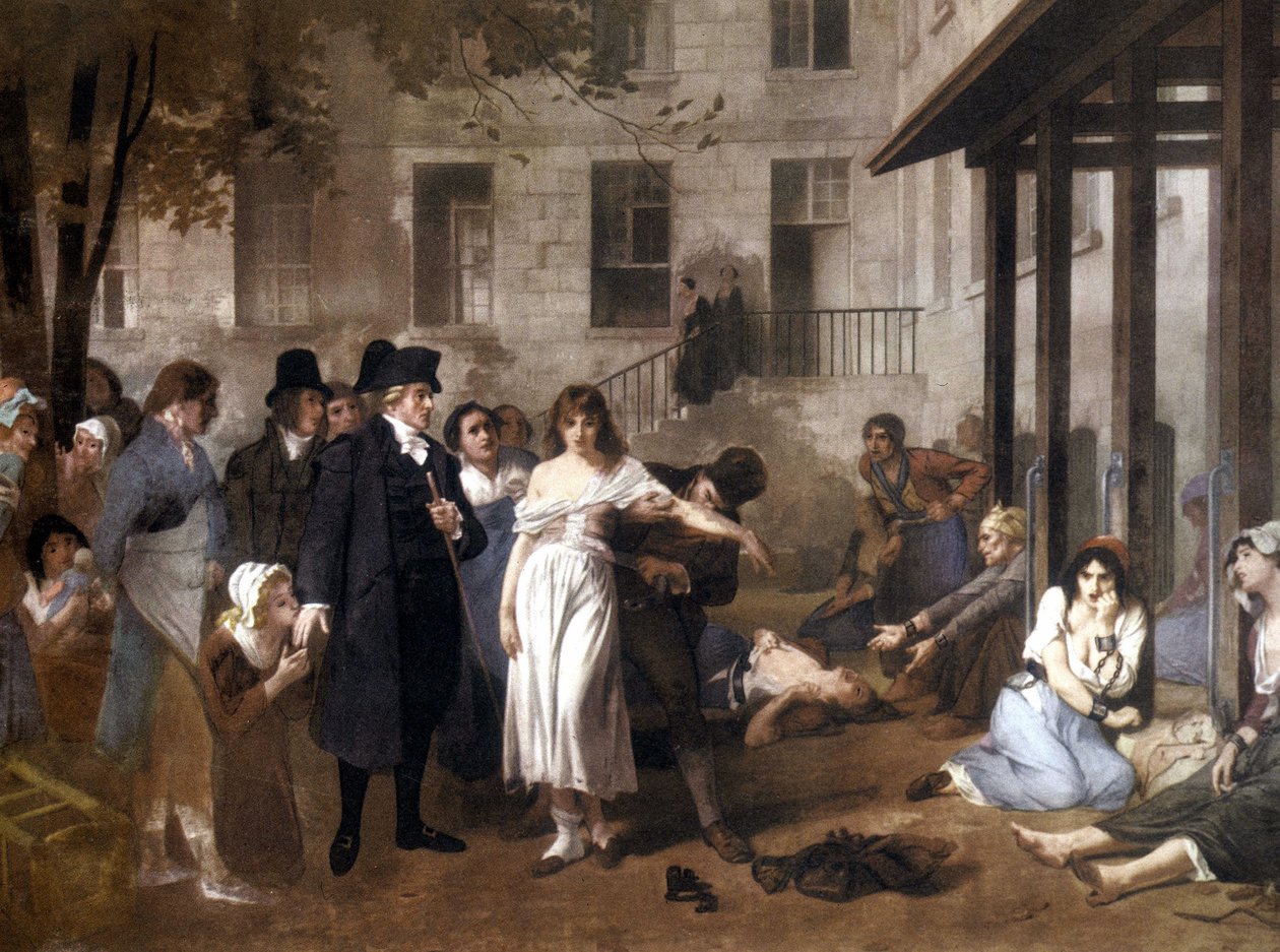 Doktor Philippe PINEL (1745 - 1826) befriar de galna från deras bojor av Tony Norbert Fleury av Tony Robert Fleury