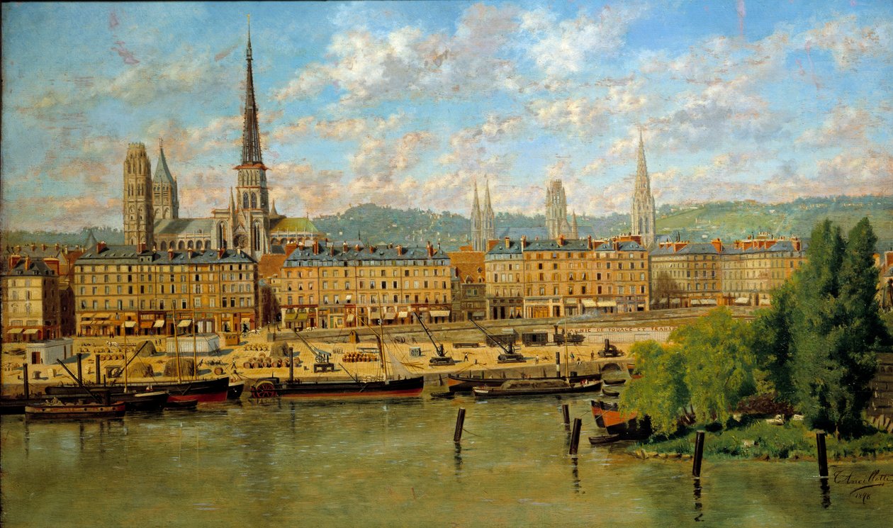 Le port de Rouen Målning av Torello Ancillotti (1843-1899) 1878 Sön. 0,36x0,62 m Rouen, musee des Beaux Arts - Hamnen i Rouen. Målning av Torello Ancillotti (1843-1899) av Torello Ancillotti