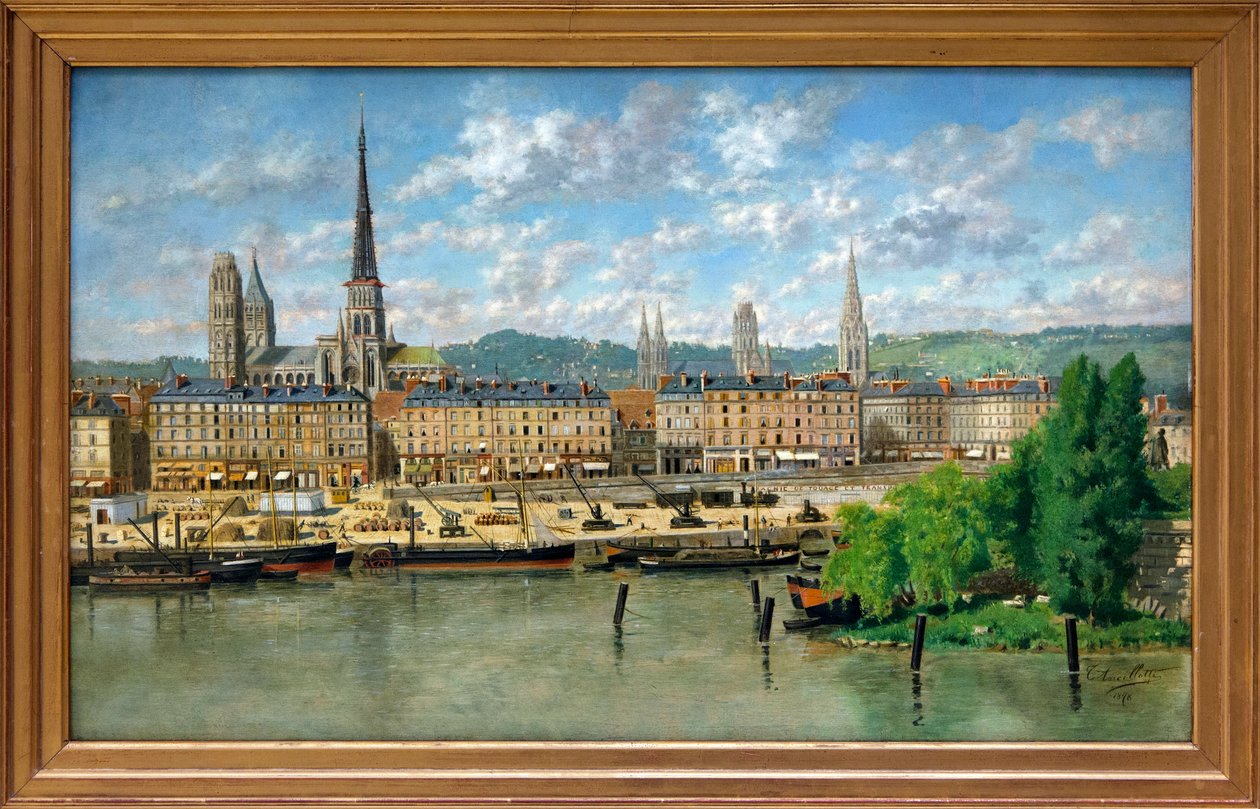 Hamnen i Rouen (olja på duk) av Torello Ancillotti