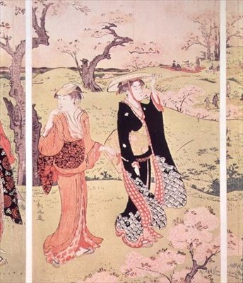 Cherry Blossoms at Asakayama nära Edo, ca 1787-88 (träblock i färg) av Torii Kiyonaga