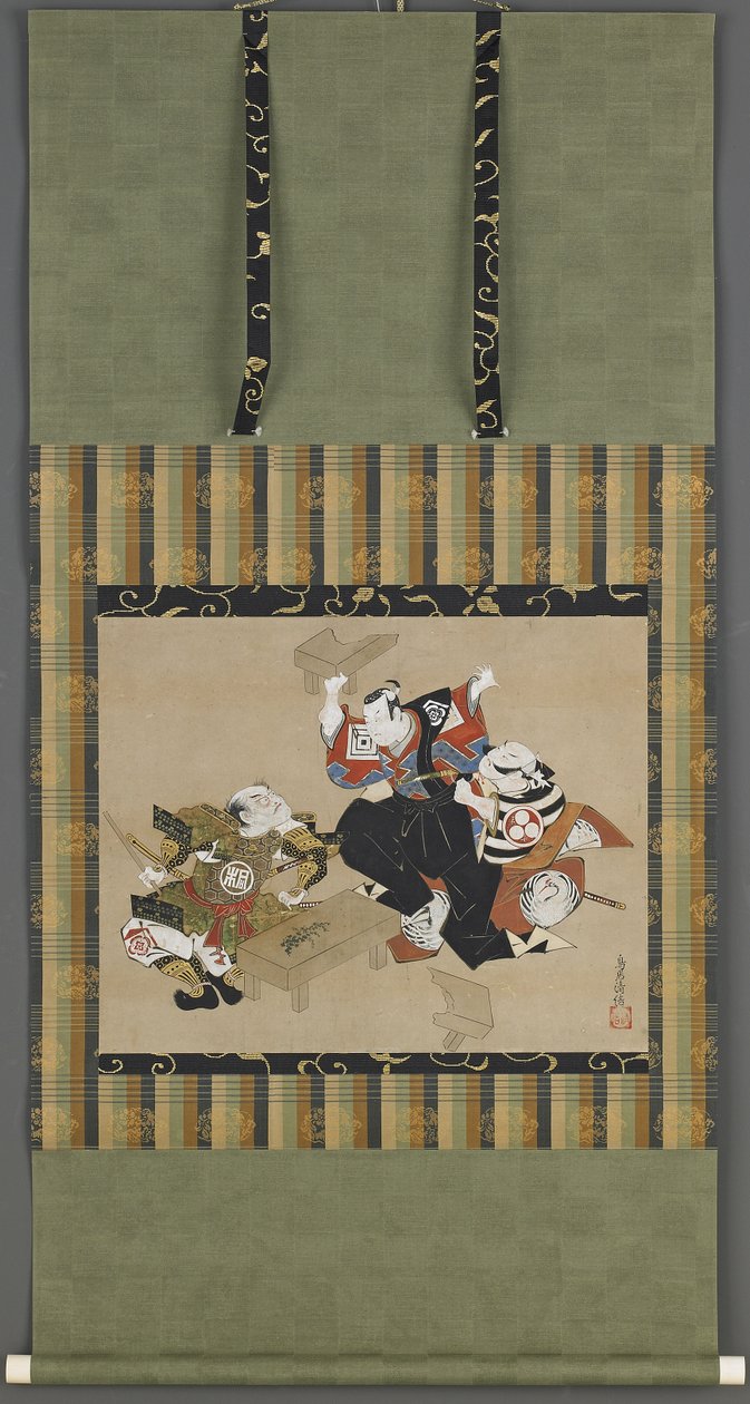 Scen från en Kabuki-pjäs, Edo-period (bläck, färg och guld på papper) av Torii Kiyonobu I Torii Kiyonobu I