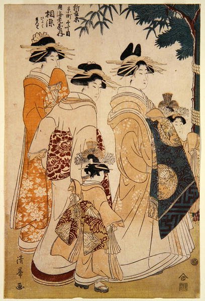 Nyårsparad i Yoshiwara av Torii (Torii Kiyomitsu II) Kiyomine
