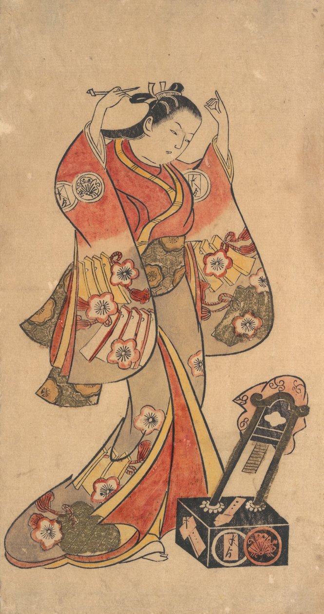 Porträtt av Yaoya Oshichi i Play Fuji nr ..., ca. 1730-4 av Torii Kiyomasu II.