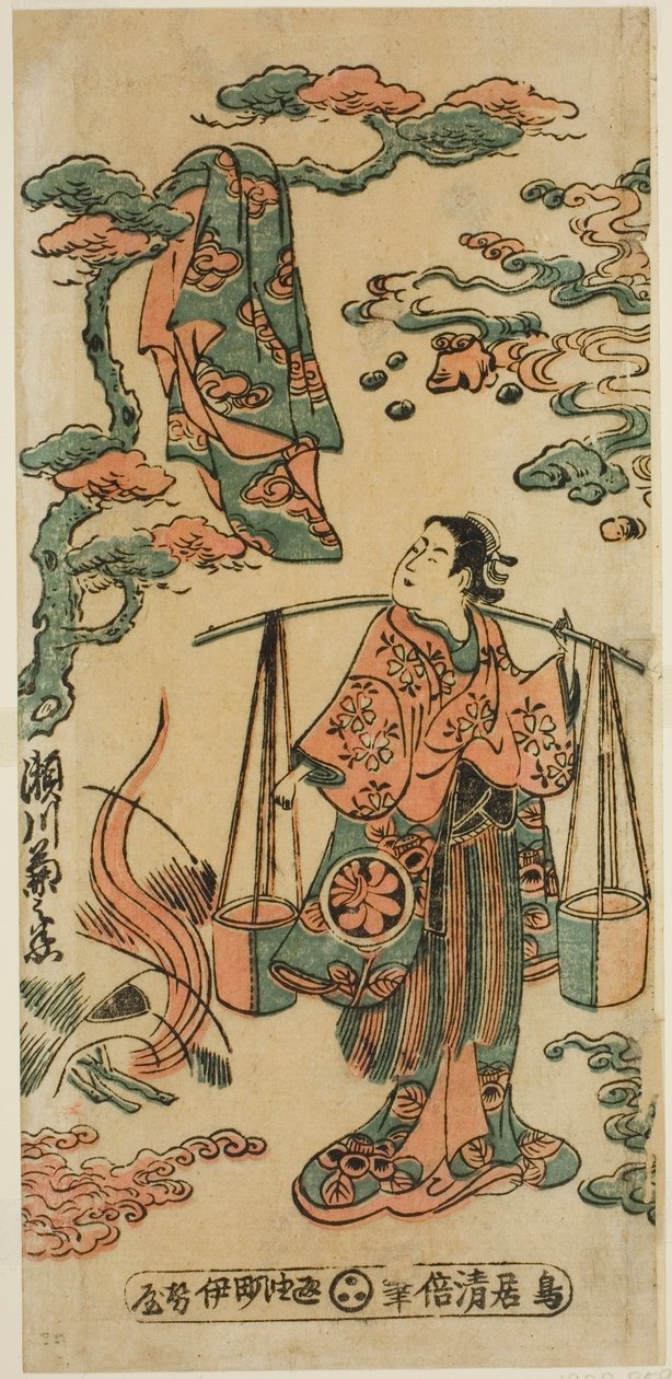 Skådespelaren Segawa Kikunojo I som Mizue Gozen i pjäsen "Suehiro Izu Nikki", uppfördes på Nakamura Theatre i elfte månaden, 1745 (?) av Torii Kiyomasu II