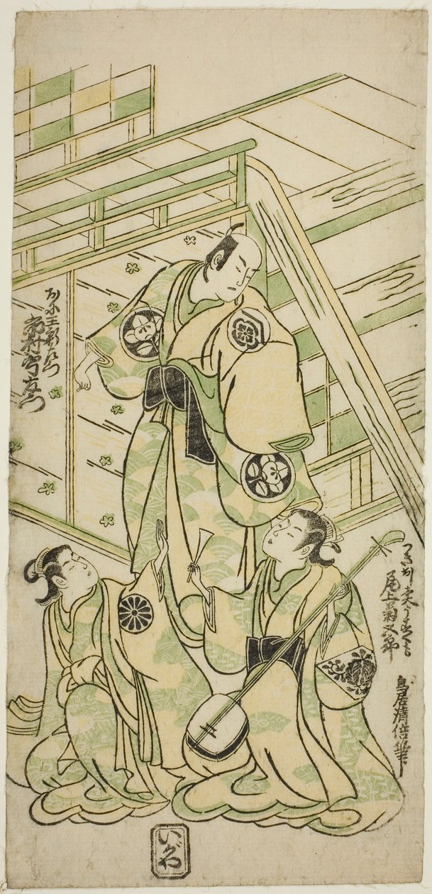 Skådespelarna Ichimura Uzaemon VIII som Onio Shinzaemon och Onoe Kikugoro I som kurtisan Usugumo i pjäsen "Nanakusa Wakayagi Soga", uppfördes på Ichimura Theatre den första månaden, 1744 av Torii Kiyomasu II