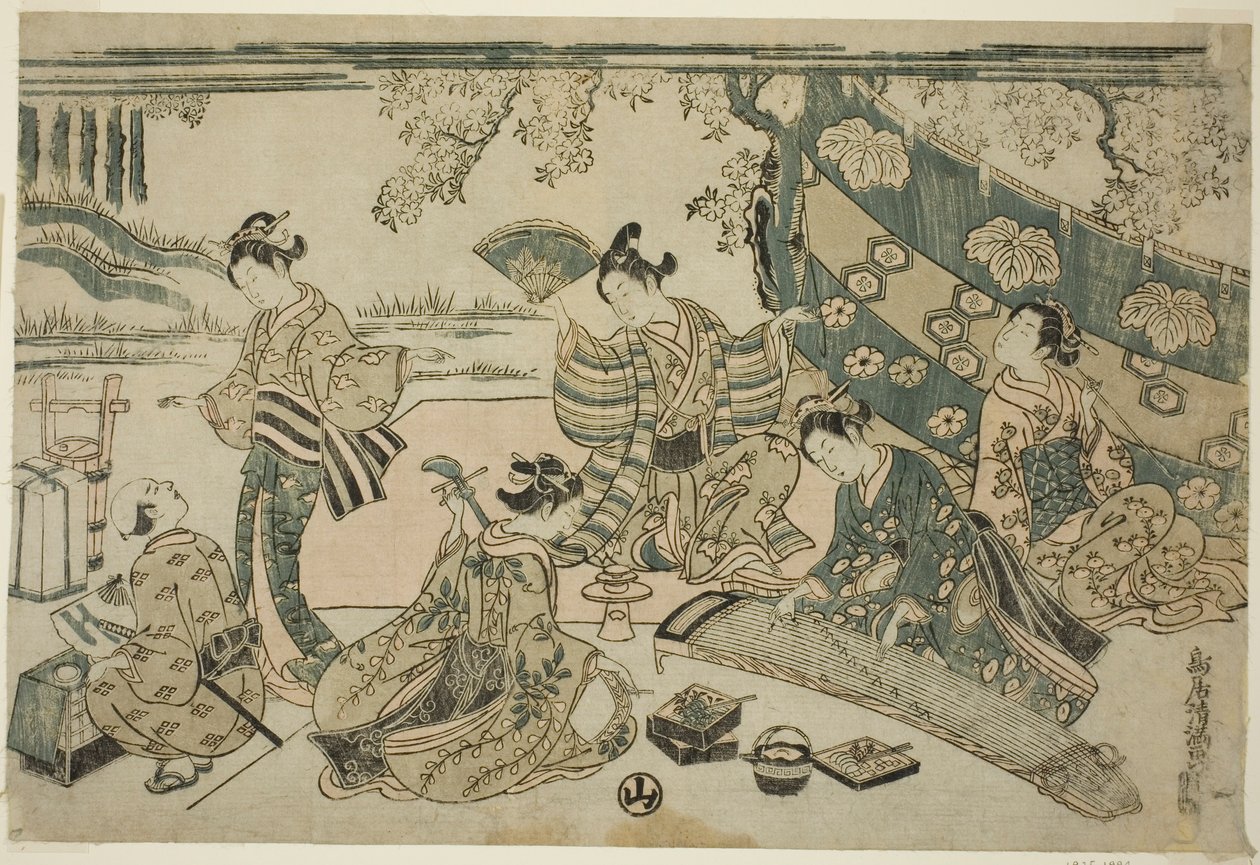 En picknick under körsbärsträd av Torii Kiyomitsu I