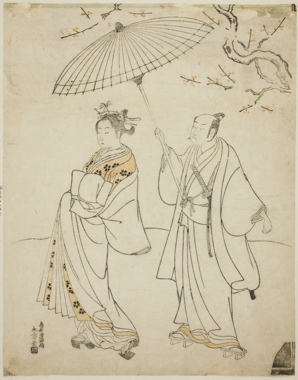 Skådespelarna Ichikawa Komazo I (L) och Nakamura Matsue I (R) av Torii Kiyomitsu I