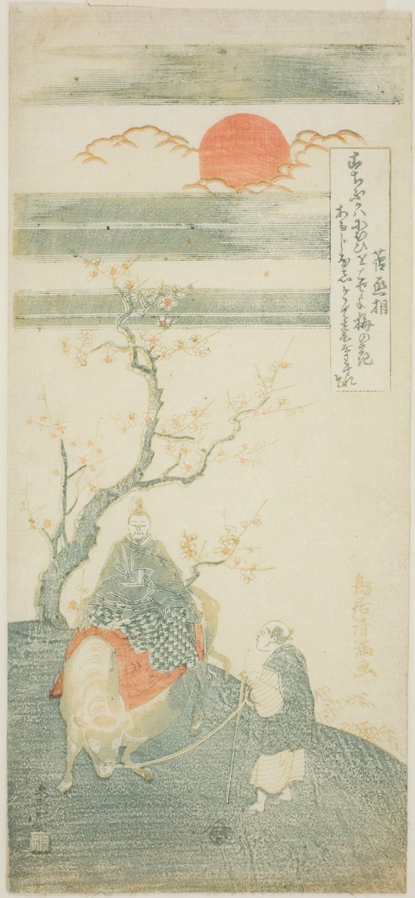 Poeten Sugawara no Michizane rider på en oxe av Torii Kiyomitsu I