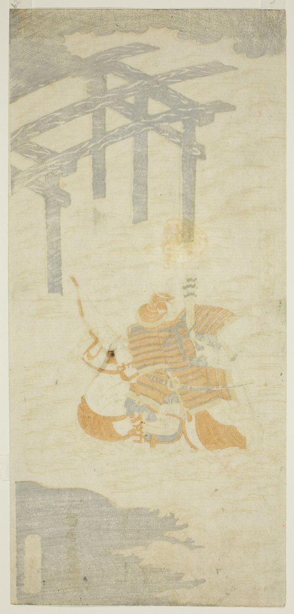 Krigaren Sasaki Shiro Takatsuna korsar Uji-floden på hästryggen av Torii Kiyomitsu I