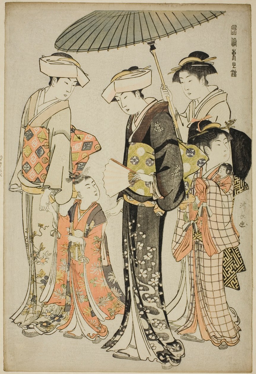 A Girl and Four Servants, från serien "A Brocade of Eastern Manners (Fuzoku Azuma no nishiki)" av Torii Kiyonaga