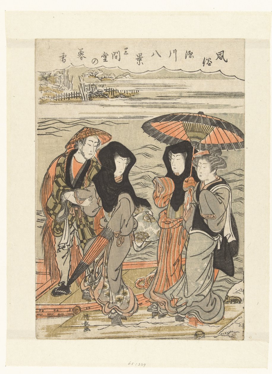 Kvällssnö vid Sangendo Sangendo no bosetsu (titel på objekt) Åtta ansikten av vanor och seder i Fukagawa (serietitel) Fuzoku Fukagawa hakkei (serietitel på objekt) av Torii Kiyonaga