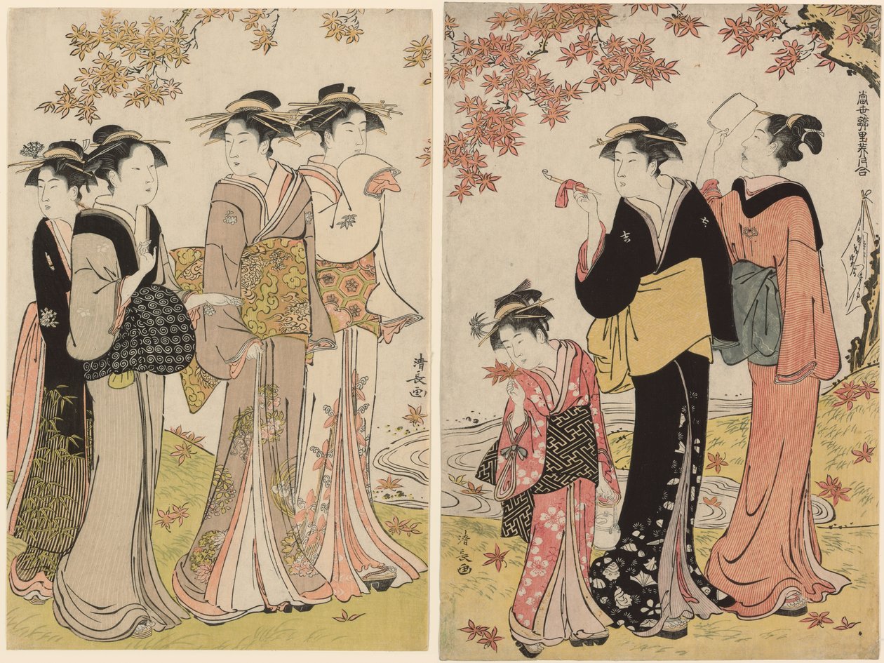 Beautys Under a Maple Tree, från serien "A Collection of Contemporary Beauties of the Pleasure Quarters (Tosei yuri bijin awase)" av Torii Kiyonaga