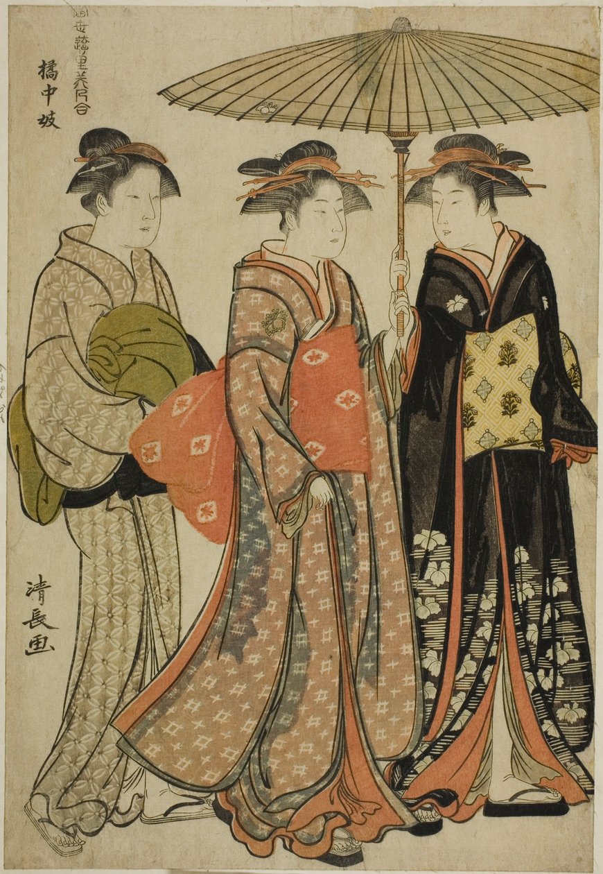 Entertainers of Tachibana (Kitchugi), från serien "A Collection of Contemporary Beauties of the Pleasure Quarters (Tosei yuri bijin awase)" av Torii Kiyonaga