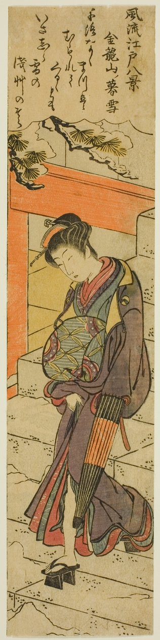 Evening Snow at Kinryuzan Temple (Kinryuzan no bosetsu), från serien "Eight Fashionable Views of Edo (Furyu Edo hakkei)" av Torii Kiyonaga