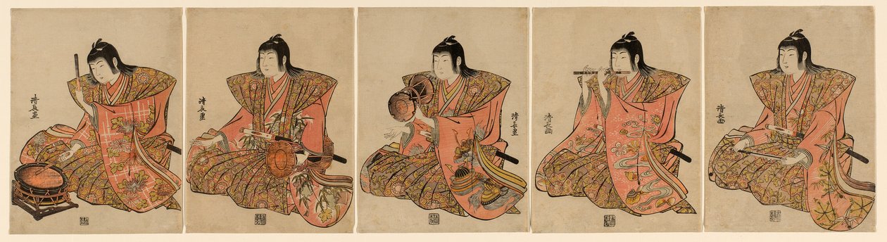 Fem musiker (Gonin bayashi) av Torii Kiyonaga