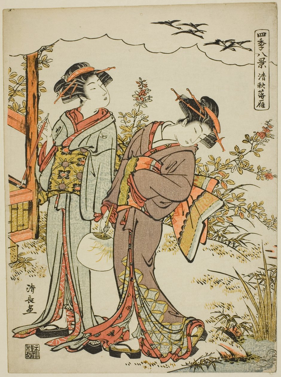 Gäss som faller i midhöst (Seishu no rakugan), från serien "Eight Scenes of the Four Seasons (Shiki hakkei)" av Torii Kiyonaga