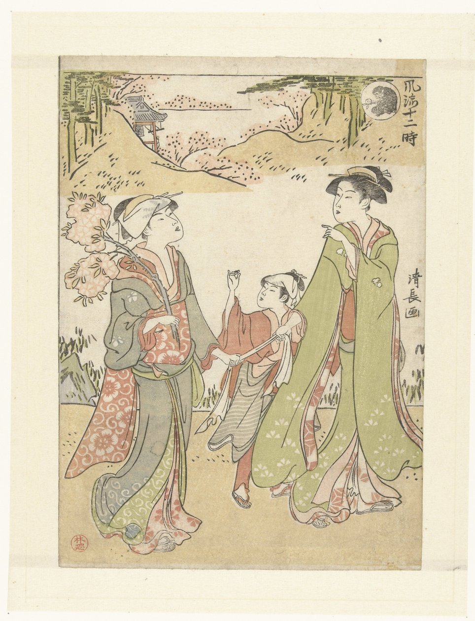The Hour of the Monkey Eleganta representationer av de tolv timmarna (serietitel) Furyu junitoki (serietitel på objekt) av Torii Kiyonaga