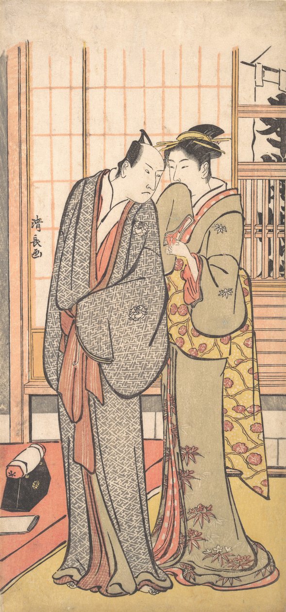 Ichikawa Yaozo III med en dam, ca. 1785. av Torii Kiyonaga