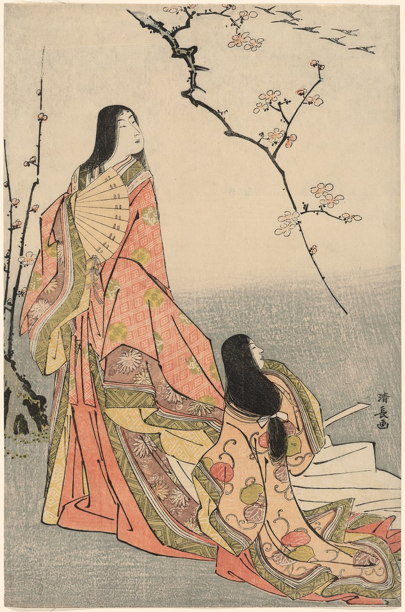 Ise tittar på en flock gäss, från en titellös serie hovdamer av Torii Kiyonaga