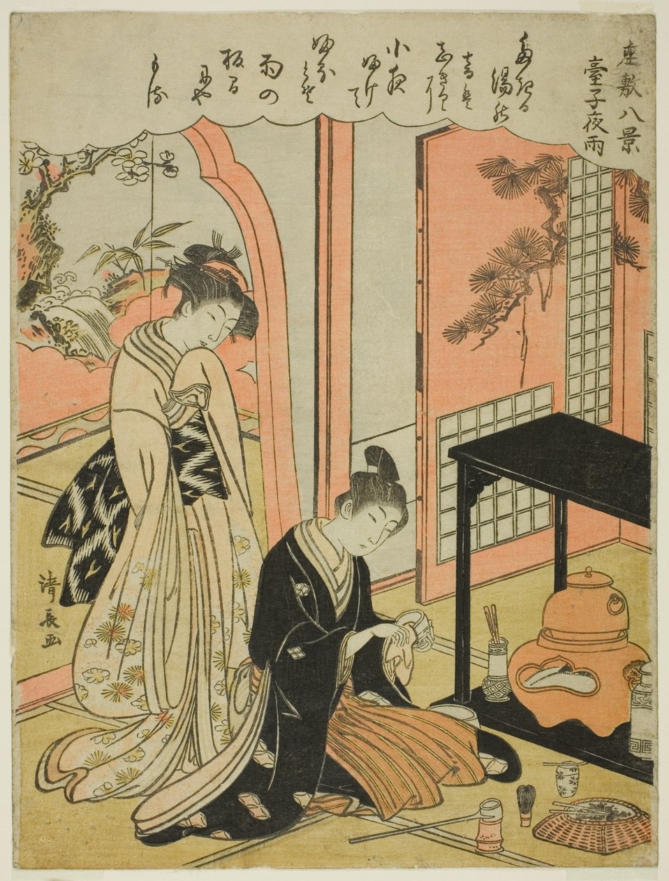 Night Rain of the Tea Stand, från serien "Eight Scenes of the Parlour (Zashiki hakkei)" av Torii Kiyonaga