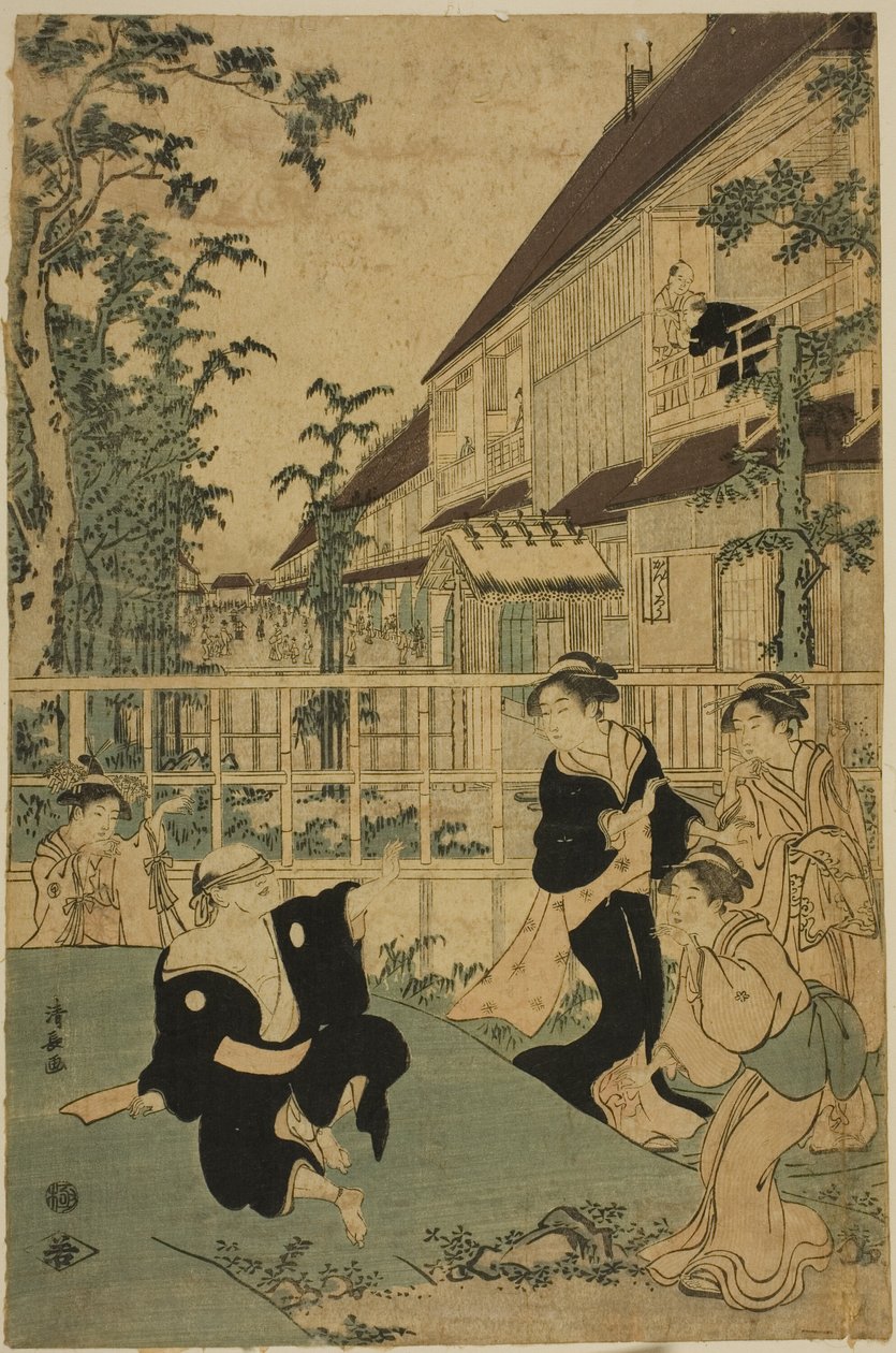 Utomhusnöjen på Kankanro Teahouse i Yoshiwara av Torii Kiyonaga