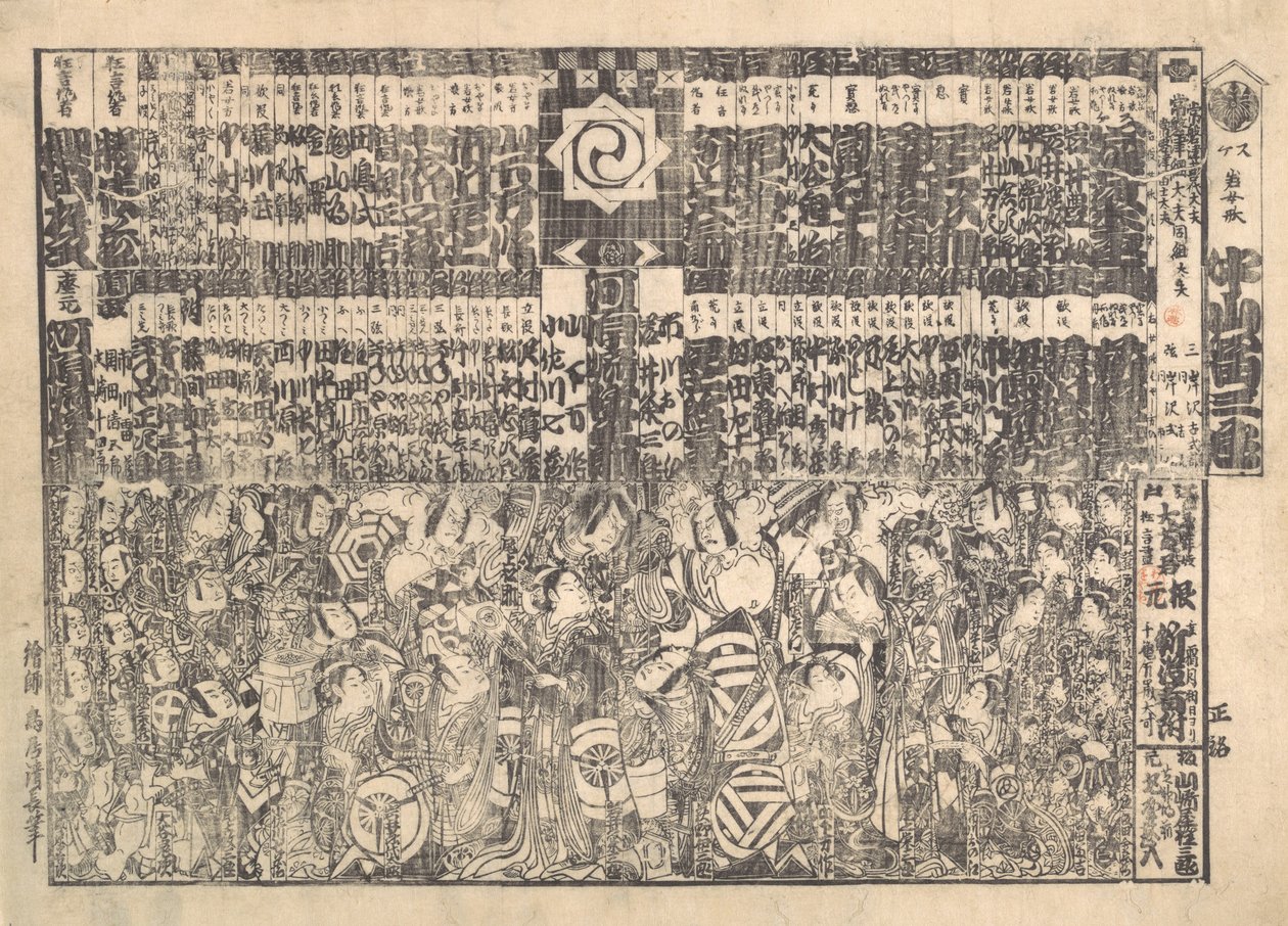 Program för Kawarazaki Theatre, ca. 1800. av Torii Kiyonaga